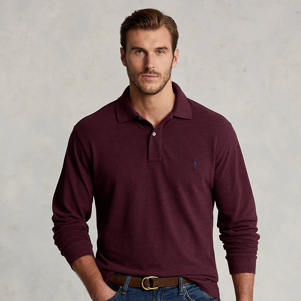 Polo Ralph Lauren Mesh Long-sleeve Polo Shirt In Spring Wine Heather