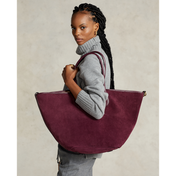 Polo Ralph Lauren Leather-trim Suede Large Bellport Tote In Wine