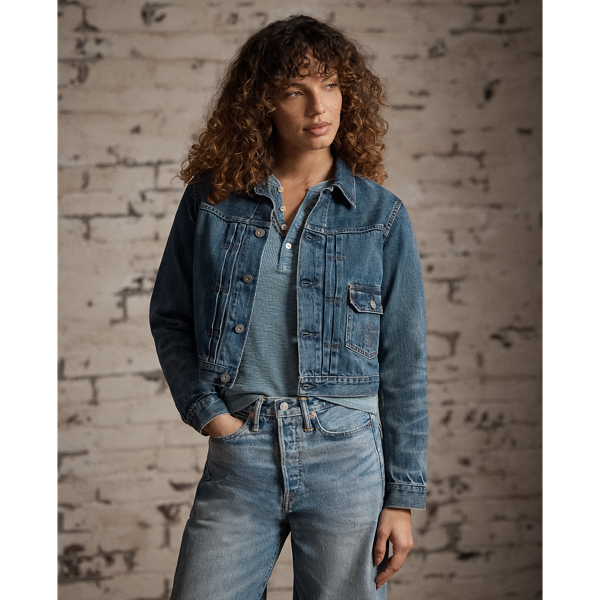 Made from 3x1 denim with a soft hand. Inspired by a '30s workwear jacket. Expansion pleats on the placket. Adjustable buckled tab on the back waist. Stonewashed.