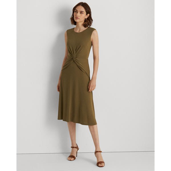 Ralph Lauren Twist-front Jersey Dress In Olive Fern