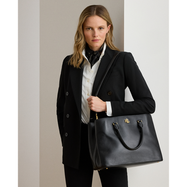 Shop Laurèn Leather Large Marcy Satchel In Black