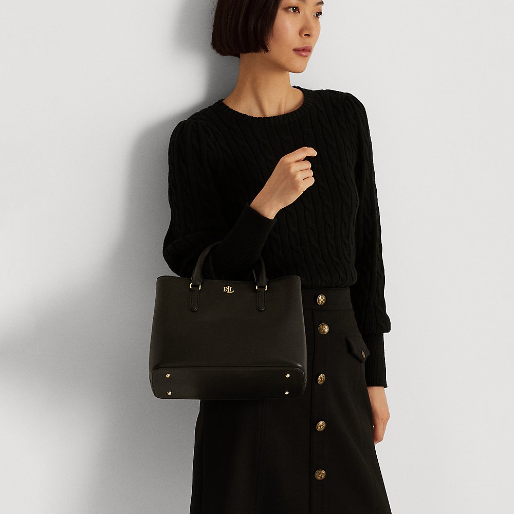 Laurèn Leather Small Marcy Satchel In Black