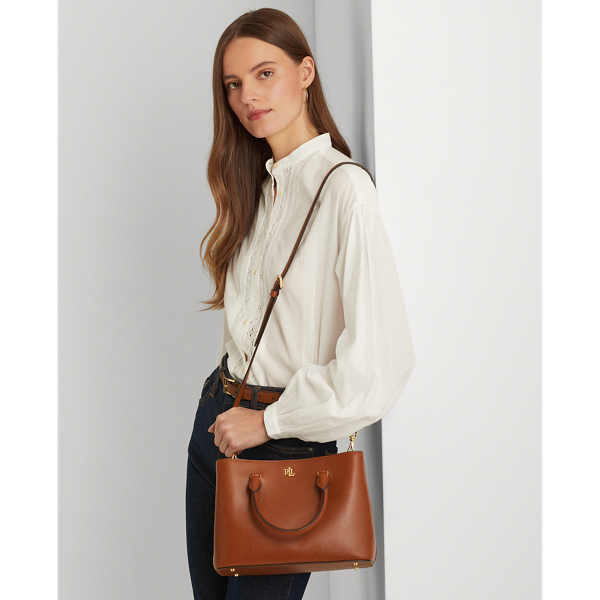 Laurèn Leather Small Marcy Satchel In Brown
