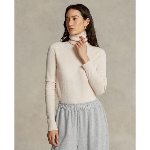 Ralph Lauren Slim Fit Cashmere Turtleneck Sweater In Alabaster Pink