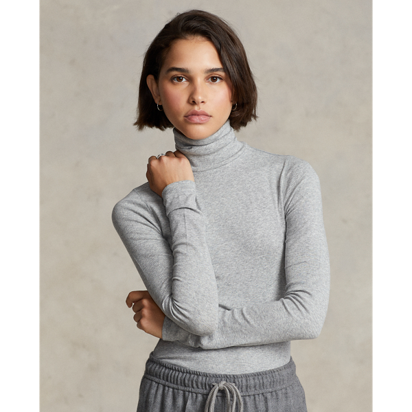 Ralph Lauren Stretch Ribbed Turtleneck In Andover Heather