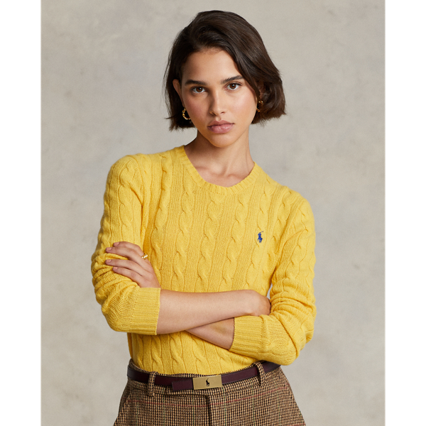 Ralph Lauren Cable Wool-cashmere Crewneck Sweater In Slicker Yellow