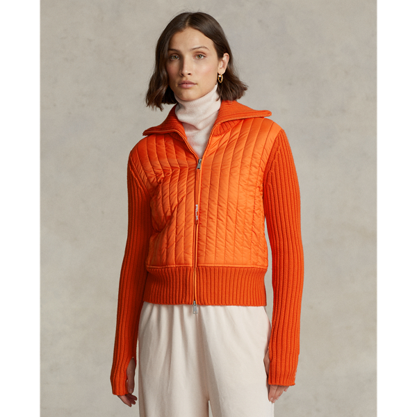 Ralph Lauren Hybrid Funnelneck Sweater Jacket In Elite Orange