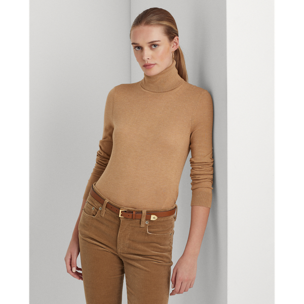 Ralph Lauren Silk-blend Turtleneck In Classic Camel Heather