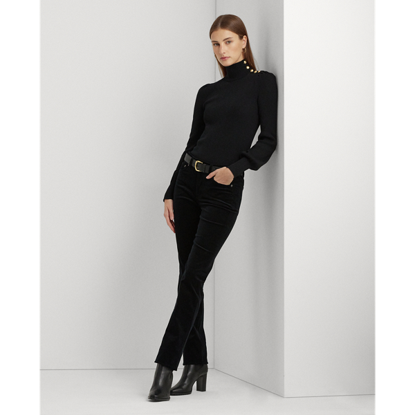 Ralph Lauren Stretch Corduroy Mid-rise Straight Pant In Polo Black
