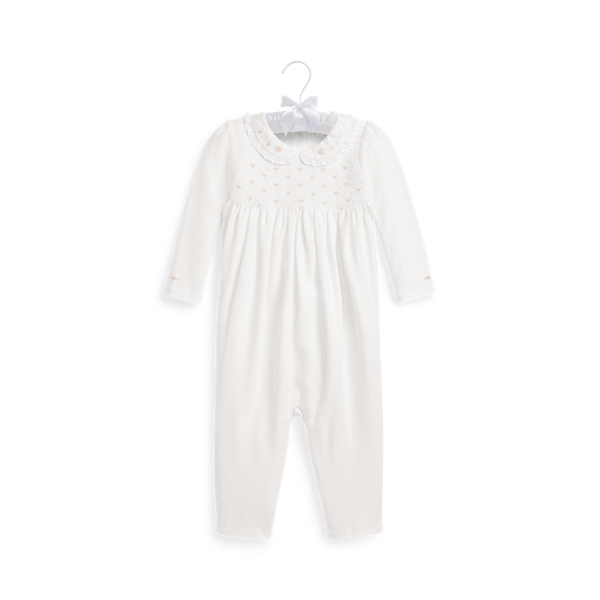 Polo Ralph Lauren Smocked Organic Cotton Coverall In White