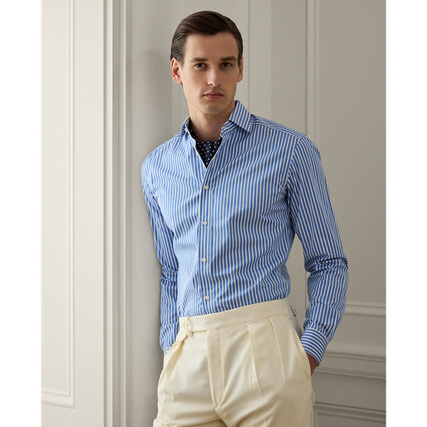 Shop Ralph Lauren Purple Label Striped Poplin Shirt In Blue