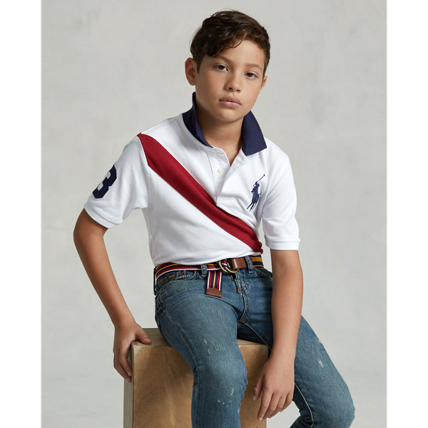 Polo Ralph Lauren Kids' Big Pony Cotton Mesh Polo Shirt In White Multi