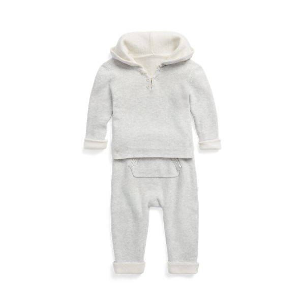 Polo Ralph Lauren Reversible Cotton Sweater & Pant Set In Grey/cream