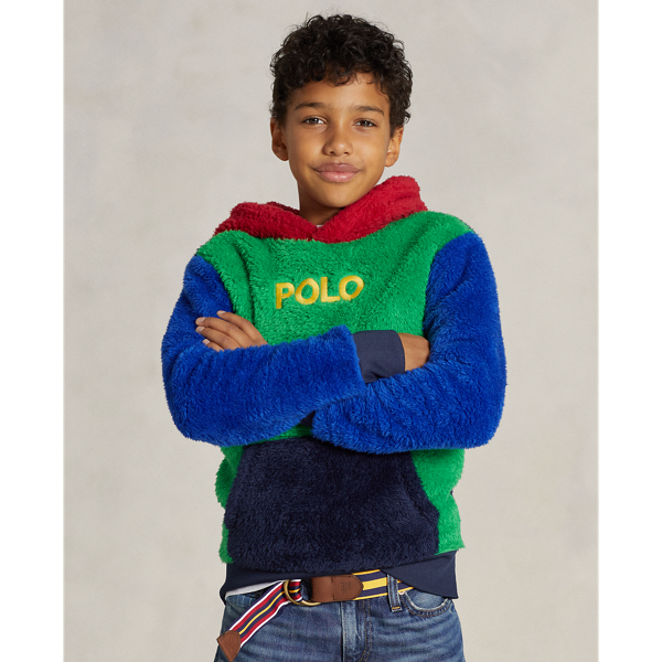 Polo Ralph Lauren Kids Logo Teddy Fleece Hoodie In Cruise Green