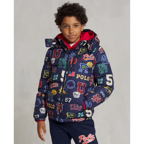 Polo Ralph Lauren Kids' Print Water-repellent Down Hooded Jacket In Tossed  Letterman | ModeSens
