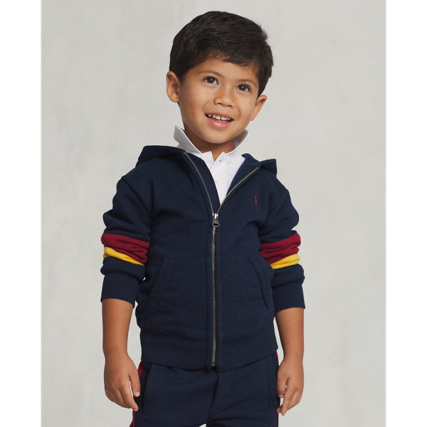 Polo Ralph Lauren Kids' Corduroy-logo Fleece Full-zip Hoodie In Cruise Navy Multi