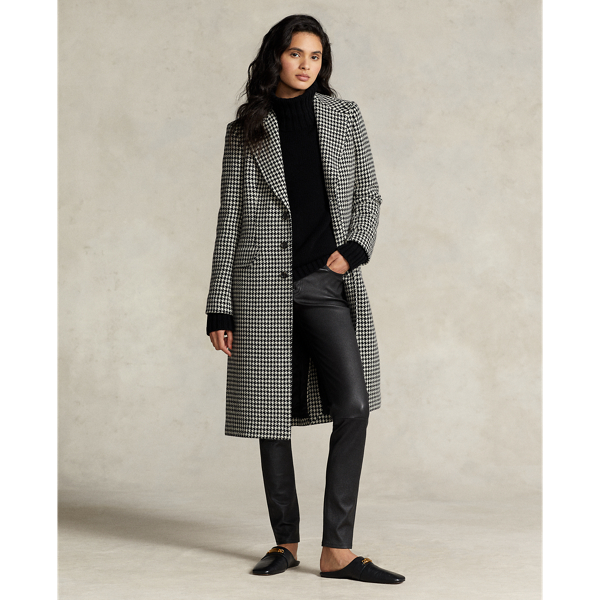 Ralph Lauren Houndstooth Wool-blend Tweed Coat In Black/ White Houndstooth  | ModeSens