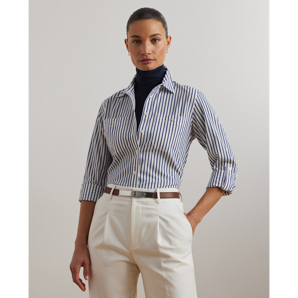 Ralph Lauren Striped Cotton Shirt In Light Blue