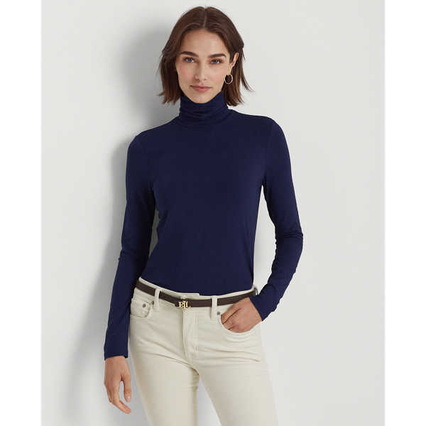 Ralph Lauren Stretch Jersey Turtleneck In Refined Navy