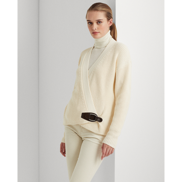 Lauren Ralph Lauren Buckle-trim Cotton Cardigan In Mascarpone Cream |  ModeSens
