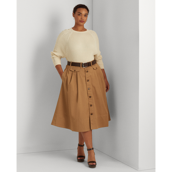 Lauren Woman Button-front Micro-sanded Twill Skirt In Classic Camel ...