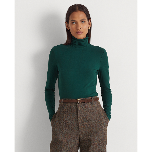 Ralph Lauren Stretch Jersey Turtleneck In Moss Agate
