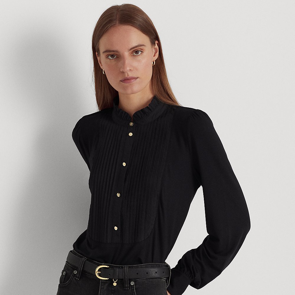Lauren Ralph Lauren Bib-front Jersey Shirt In Polo Black
