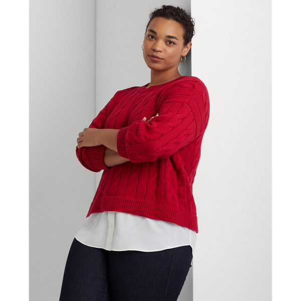 Lauren Woman Layered Cable-knit Sweater In Classic Red | ModeSens