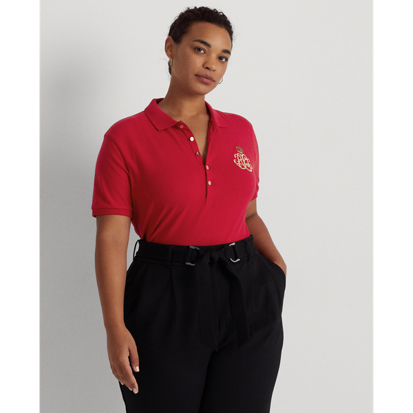 Lauren Woman Beaded logo Pique Polo Shirt In Classic Red ModeSens