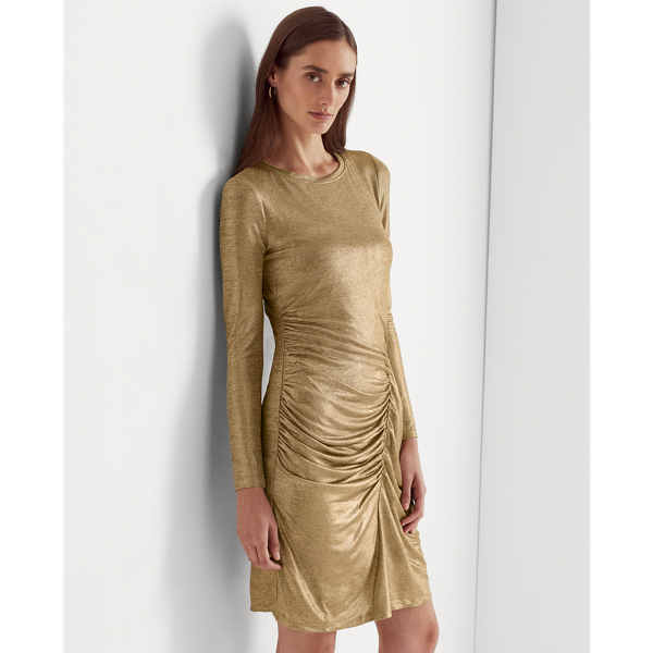 Lauren Ralph Lauren Foil print Jersey Dress In Gold ModeSens