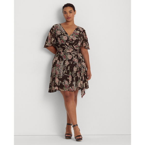 LAUREN Ralph Lauren Floral Crinkle Georgette Surplice Dress