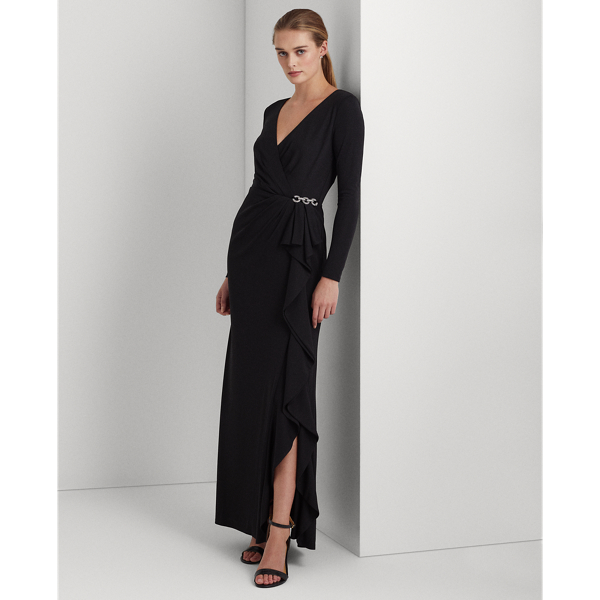 Lauren Ralph Lauren Ruffle-trim Jersey Gown In Black | ModeSens