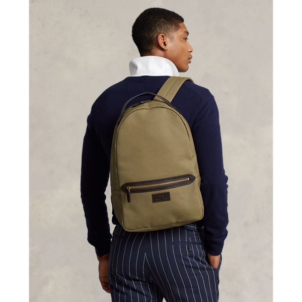 Polo Ralph Lauren Leather-trim Canvas Backpack In Canopy Olive