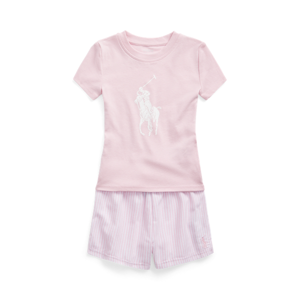 Polo Ralph Lauren Big Pony Cotton & Flannel Sleep Set In White/carmel Pink