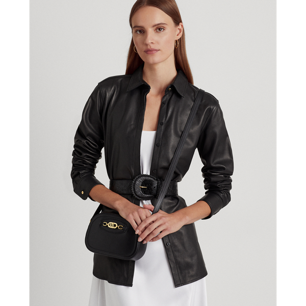 Shop Lauren Ralph Lauren Leather Medium Jordynn Crossbody Bag In Black