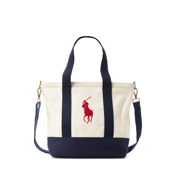 Shop Polo Ralph Lauren Big Pony Cotton Canvas Tote In White/newport Navy