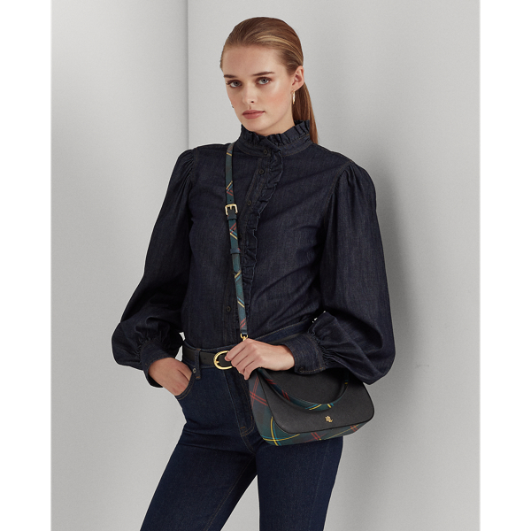 Lauren Ralph Lauren Crosshatch Leather Medium Danni Bag In Black/holiday Tartan