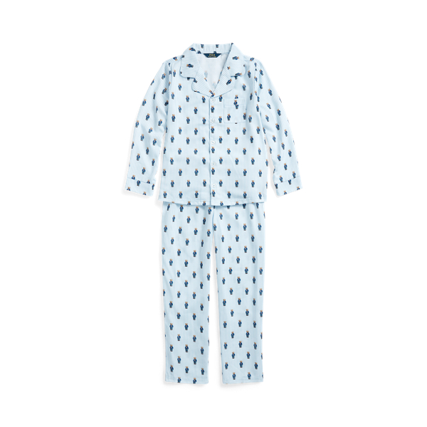 Polo Ralph Lauren Polo Bear Flannel Sleep Set In White/office Blue