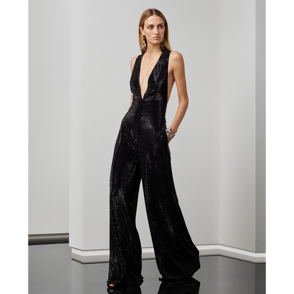 Ralph Lauren JUMPSUITS SEQUIN パーティ BLACK Polo Ralph Lauren Oriel Embellished Sleeveless Jumpsuit In
