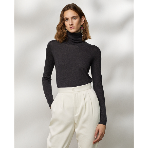 Ralph Lauren Cashmere Turtleneck Sweater In Dark Grey Melange