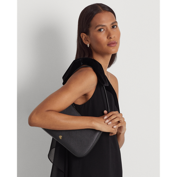 Lauren Ralph Lauren Crosshatch Leather Medium Danni Bag In Black
