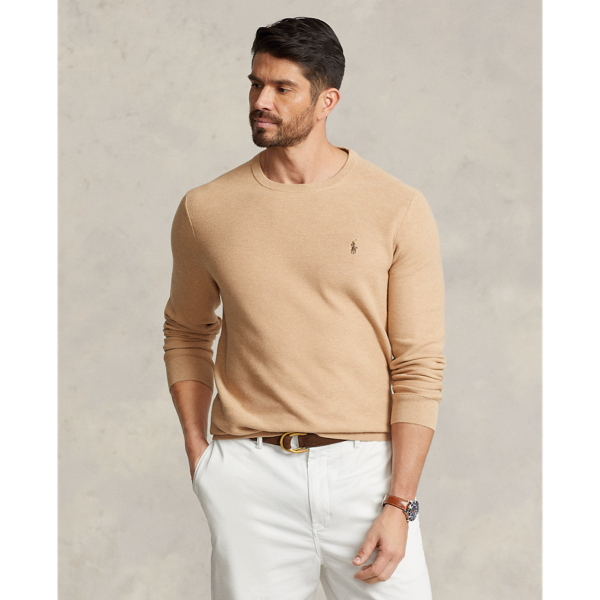Polo Ralph Lauren Mesh-knit Cotton Sweater In Camel Melange
