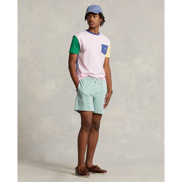 Polo Ralph Lauren 5.75-inch Traveler Classic Swim Trunk In Primary Green Seersucker