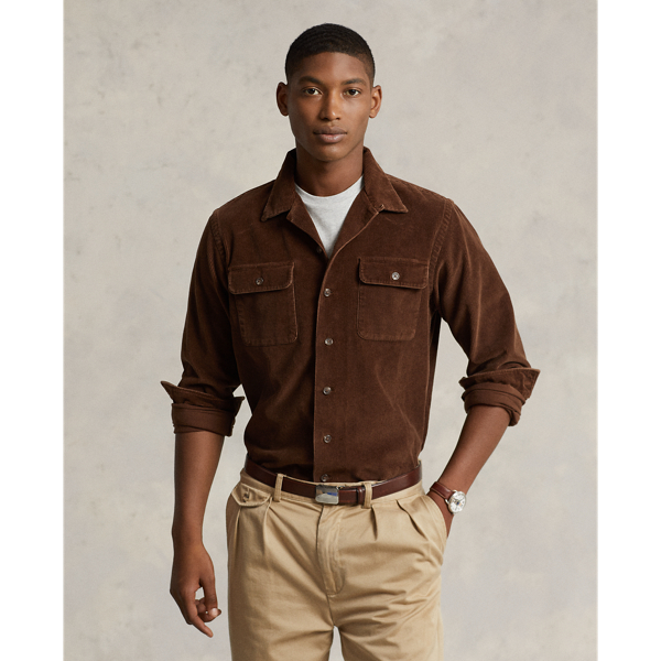 Ralph Lauren Classic Fit Corduroy Camp Shirt In Teak