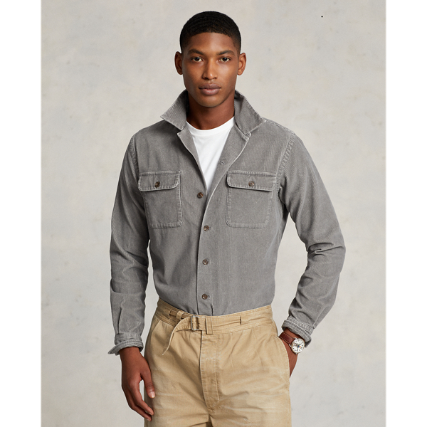 Shop Polo Ralph Lauren Classic Fit Corduroy Camp Shirt In Grey