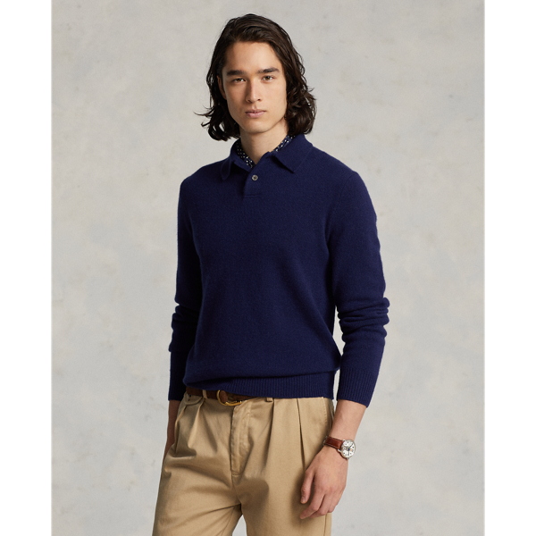 Ralph Lauren Cashmere Polo-collar Sweater In Bright Navy