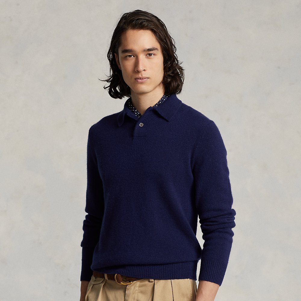 Ralph Lauren Cashmere Polo-collar Sweater In Bright Navy