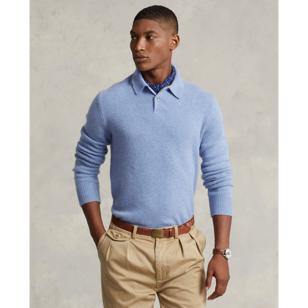 Ralph Lauren Cashmere Polo-collar Sweater In Soft Royal Heather