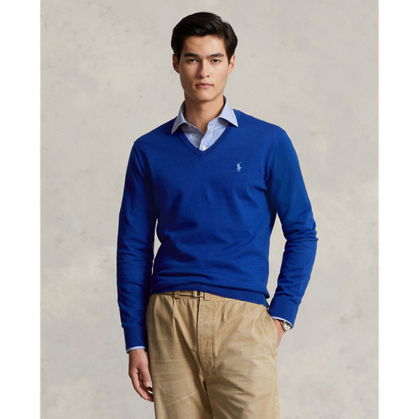 Ralph Lauren Cotton V-neck Sweater In City Royal