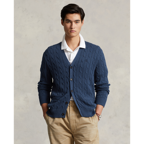 Ralph Lauren Cable-knit Cotton Cardigan In Rustic Navy Heather